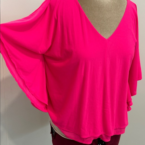 Jennifer Lopez Tops - Jennifer Lopez Hot Pink Double Layered Bat Wing Blouse |Size Large